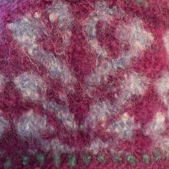 Handknit Felted Wool Childrens Hat Scandinavian Alpine Mulberry Purple Pattern - Picture 3 of 4